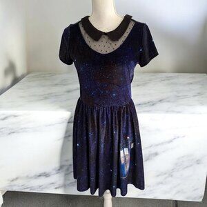 DOCTOR WHO Velvet BBC Galaxy Print Collared Dress Size Medium